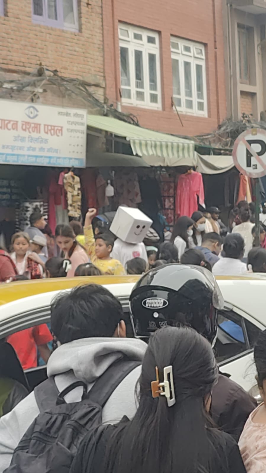The PadMan campaign moving through a busy Kathmandu market