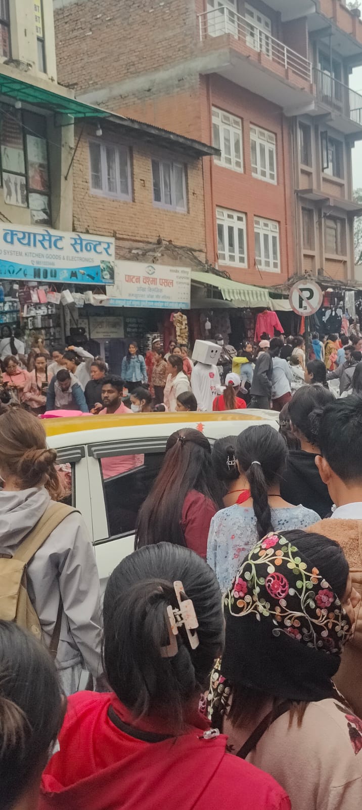 Crowds encountering the PadMan campaign in a Kathmandu market